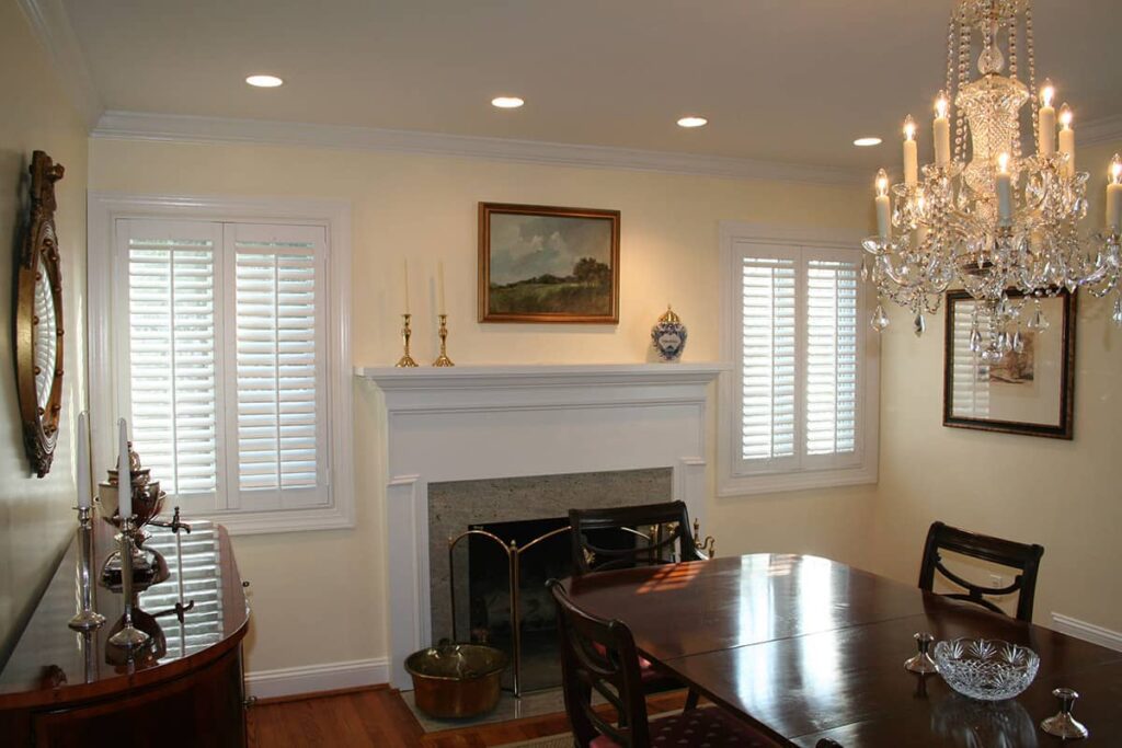 interior plantation shutters in a traditional dining room