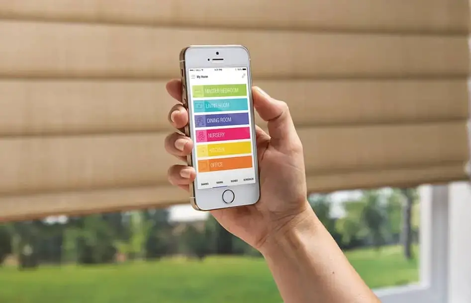 Powerview Motorization showing a mobile app to control blinds and shades