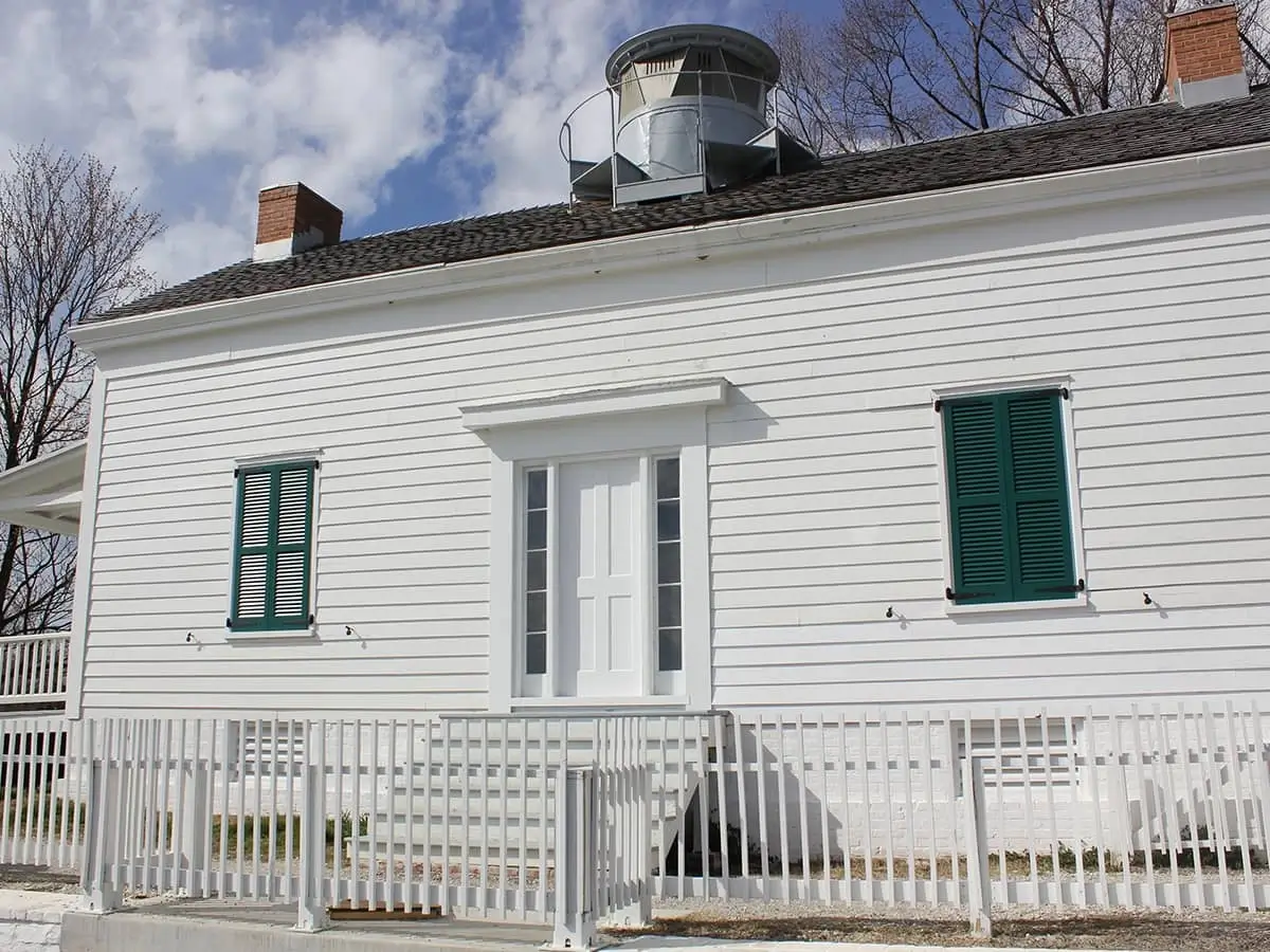 side view of louvered exterior shutters on Jones Point Lighthouse